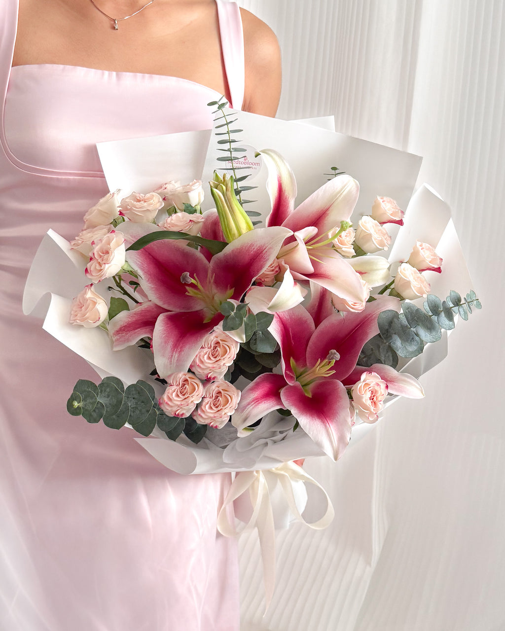 Affectionate | Pink Lily & Mini Roses Bouquet