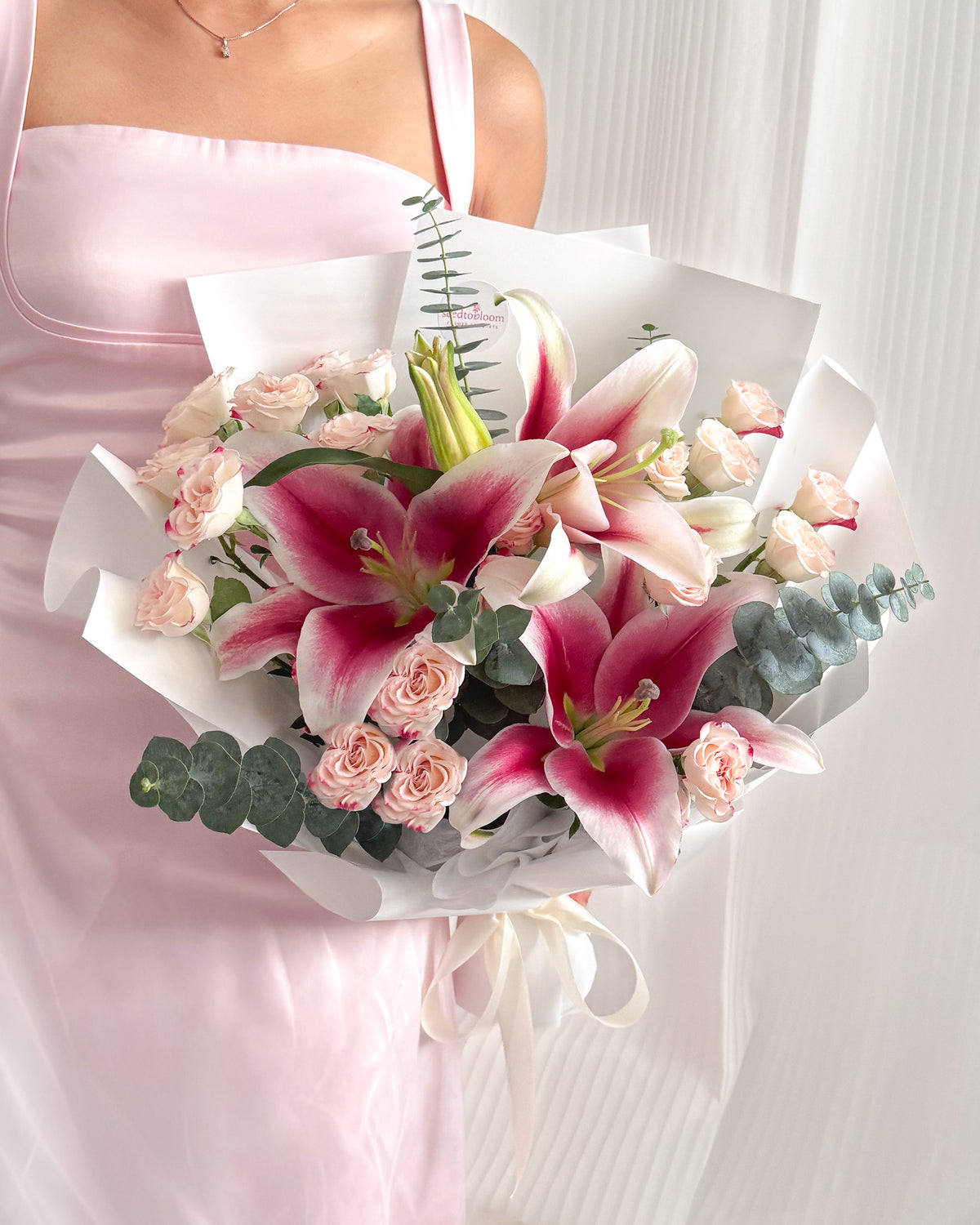 Affectionate | Pink Lily & Mini Roses Bouquet