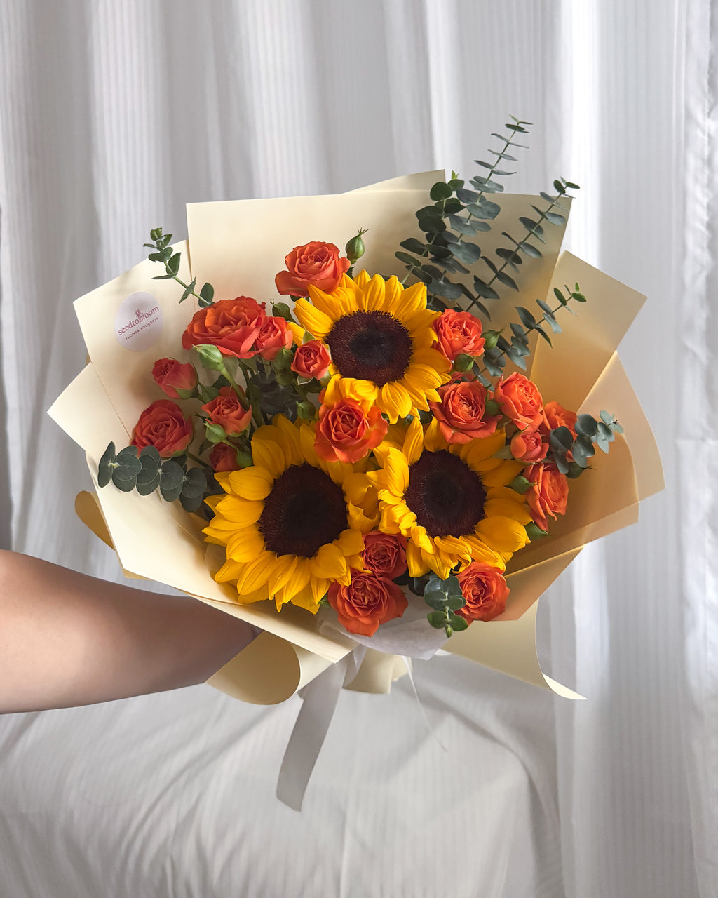 Sunlit Wishes | Sunflower & Orange Mini Roses Bouquet