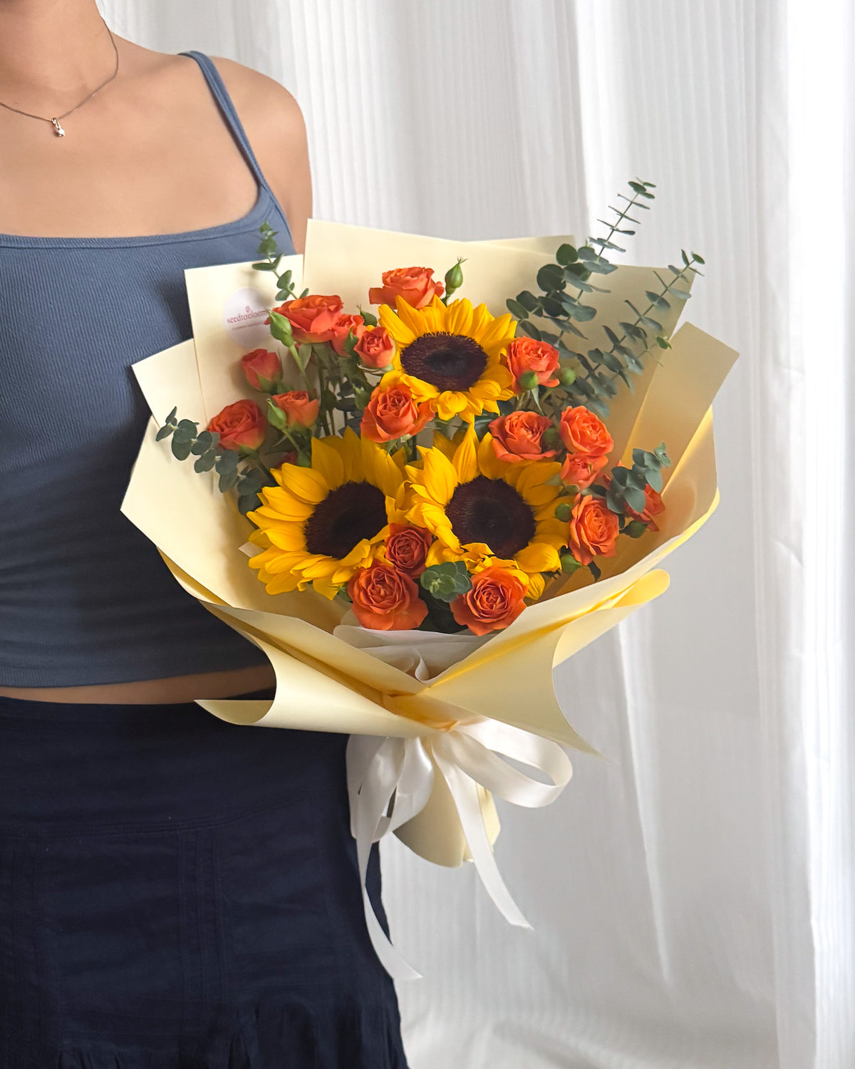 Sunlit Wishes | Sunflower & Orange Mini Roses Bouquet