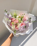 Bloom Of The Month | Pink Rose & Purple Matthiola Bouquet