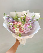 Bloom Of The Month | Pink Rose & Purple Matthiola Bouquet